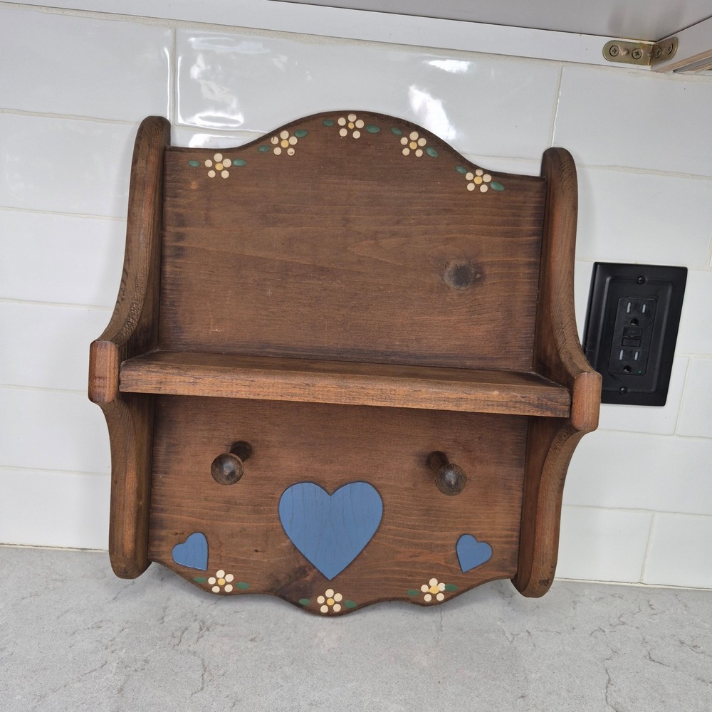 Unbranded Wall Shelf Heart Flower Peg Rack Brown Brown